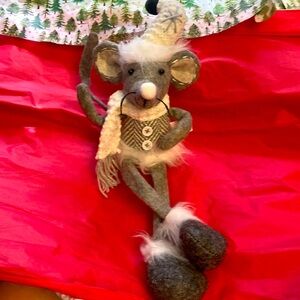 Mouse doll Holiday posable mouse. Festive dress in cute sweater and hat